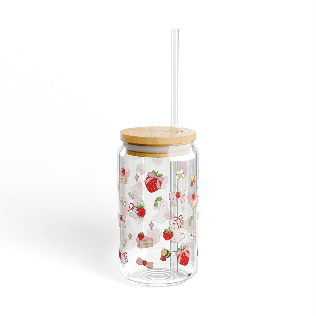 Strawberry Sweets 16oz Glass Sipper with Bamboo Lid