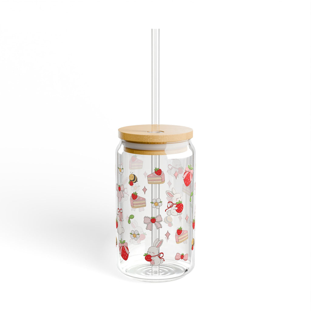 Strawberry Sweets 16oz Glass Sipper with Bamboo Lid