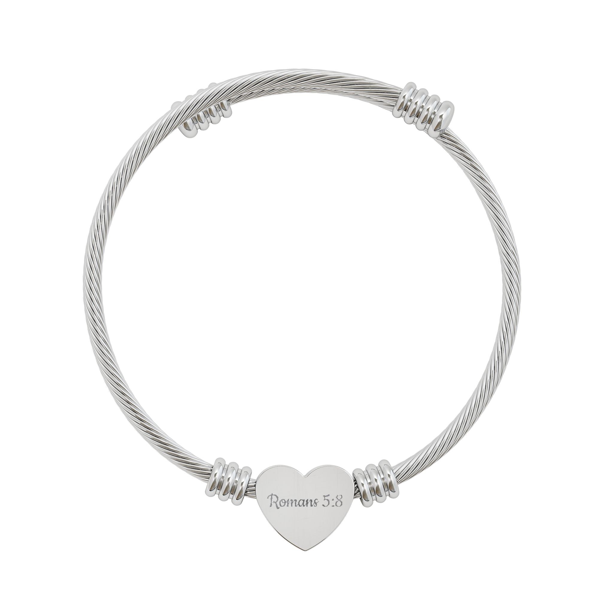 Engravable Heart Cuff Bracelet — Personalized Silver-Plated Wire Bangle