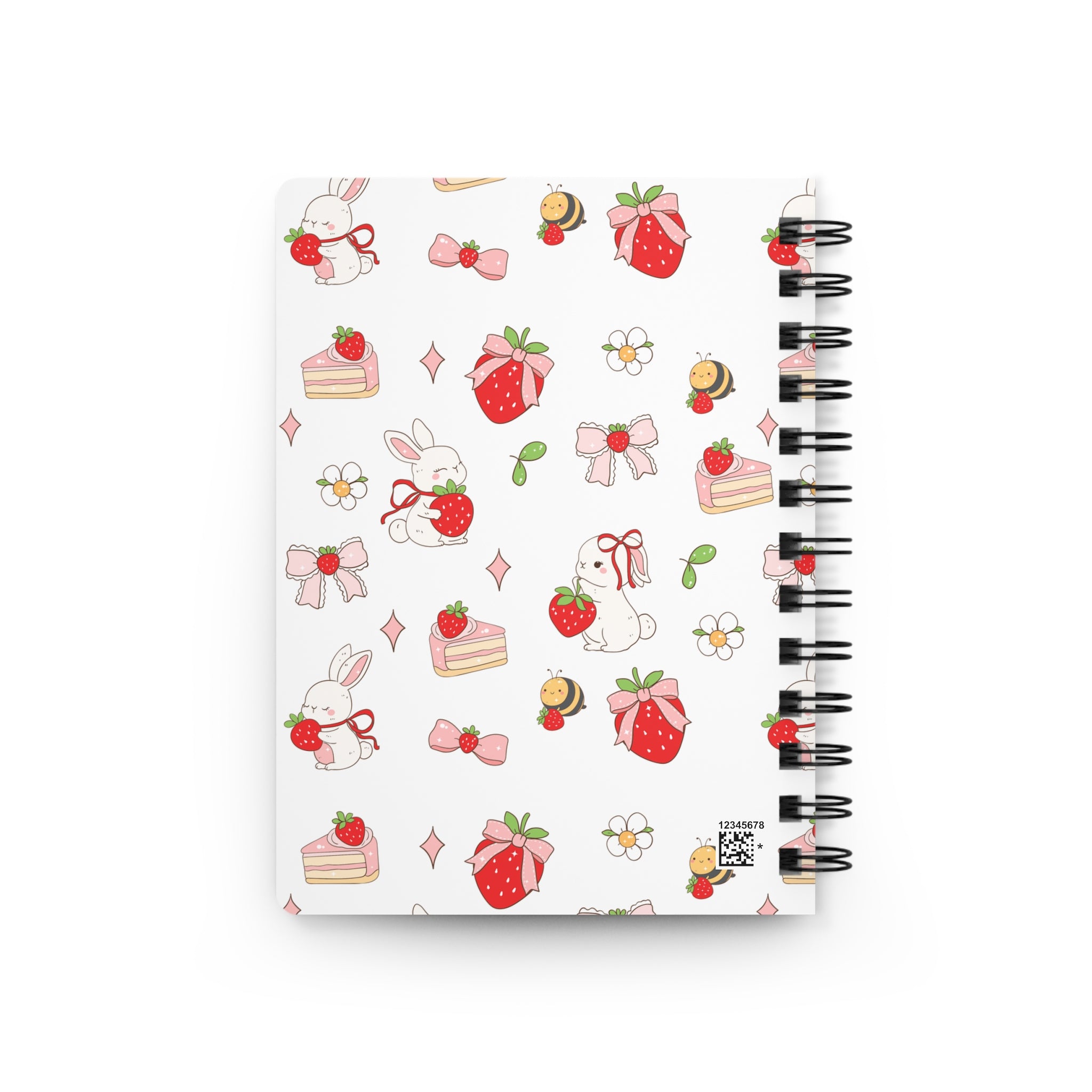 Strawberry Bunny Spiral Notebook — Cute Red Patterned Journal for Notes & Gifts