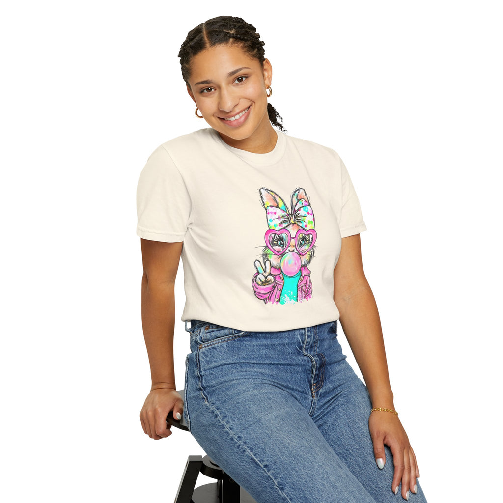 Cute Bunny Peace Sign T-Shirt — Bunny Blowing Bubble Graphic Tee